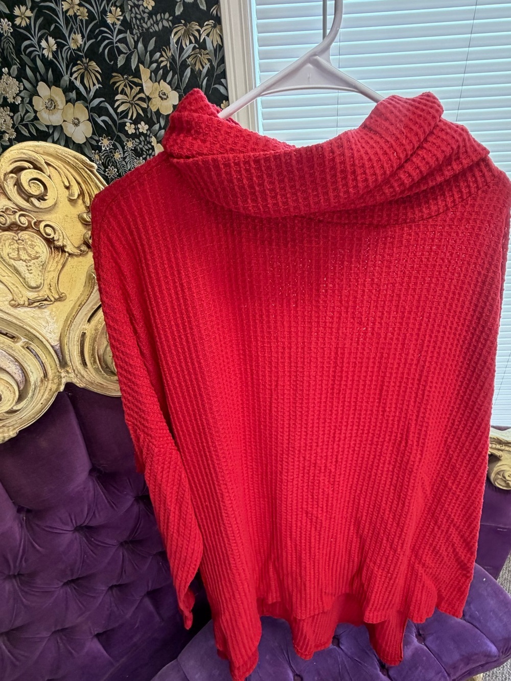 Zenana Outfitters Red Waffle-Knit Cowl-Neck Sweater